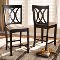 Baxton Studio RH316P-Sand/Dark Brown-PC Reneau Modern and Contemporary Sand Fabric Upholstered Espresso Brown Finished Wood Counter Height Pub Chair Set of 2